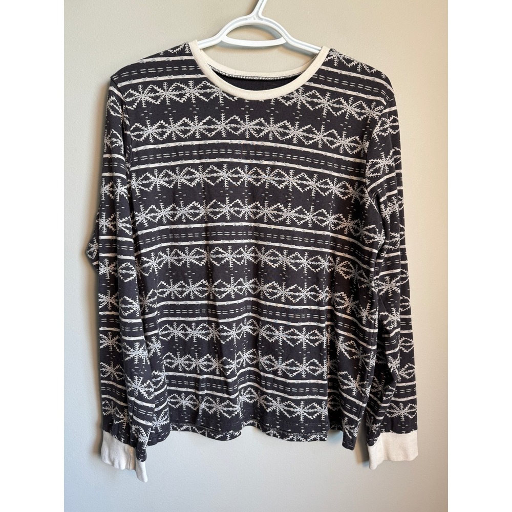 Burt's Bees Baby Women Gray Snowflake Fair Isle Top L Winter Cozy Holiday Pajama